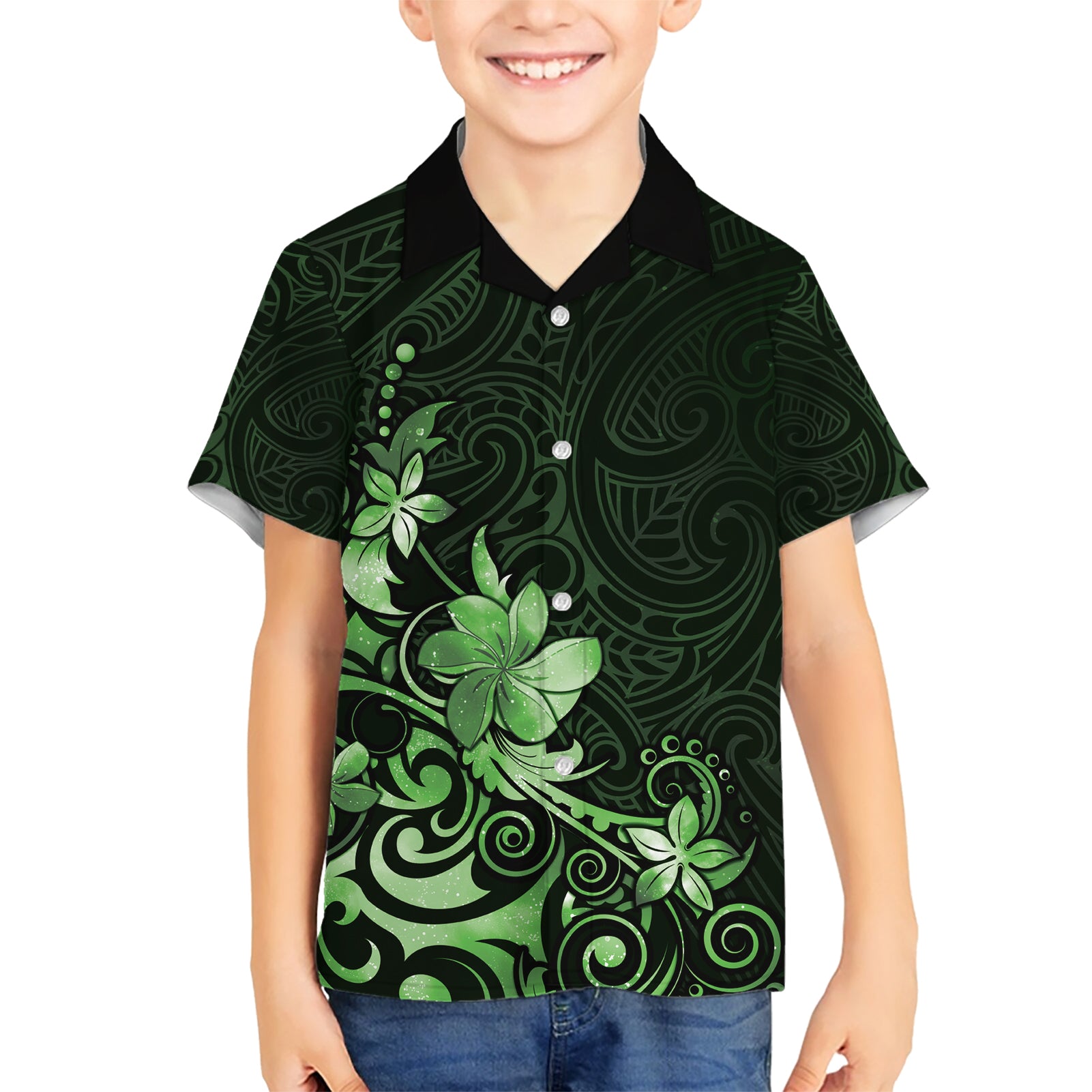 Matariki New Zealand Kid Hawaiian Shirt Maori Pattern Green Galaxy