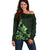 Matariki New Zealand Off Shoulder Sweater Maori Pattern Green Galaxy