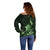 Matariki New Zealand Off Shoulder Sweater Maori Pattern Green Galaxy