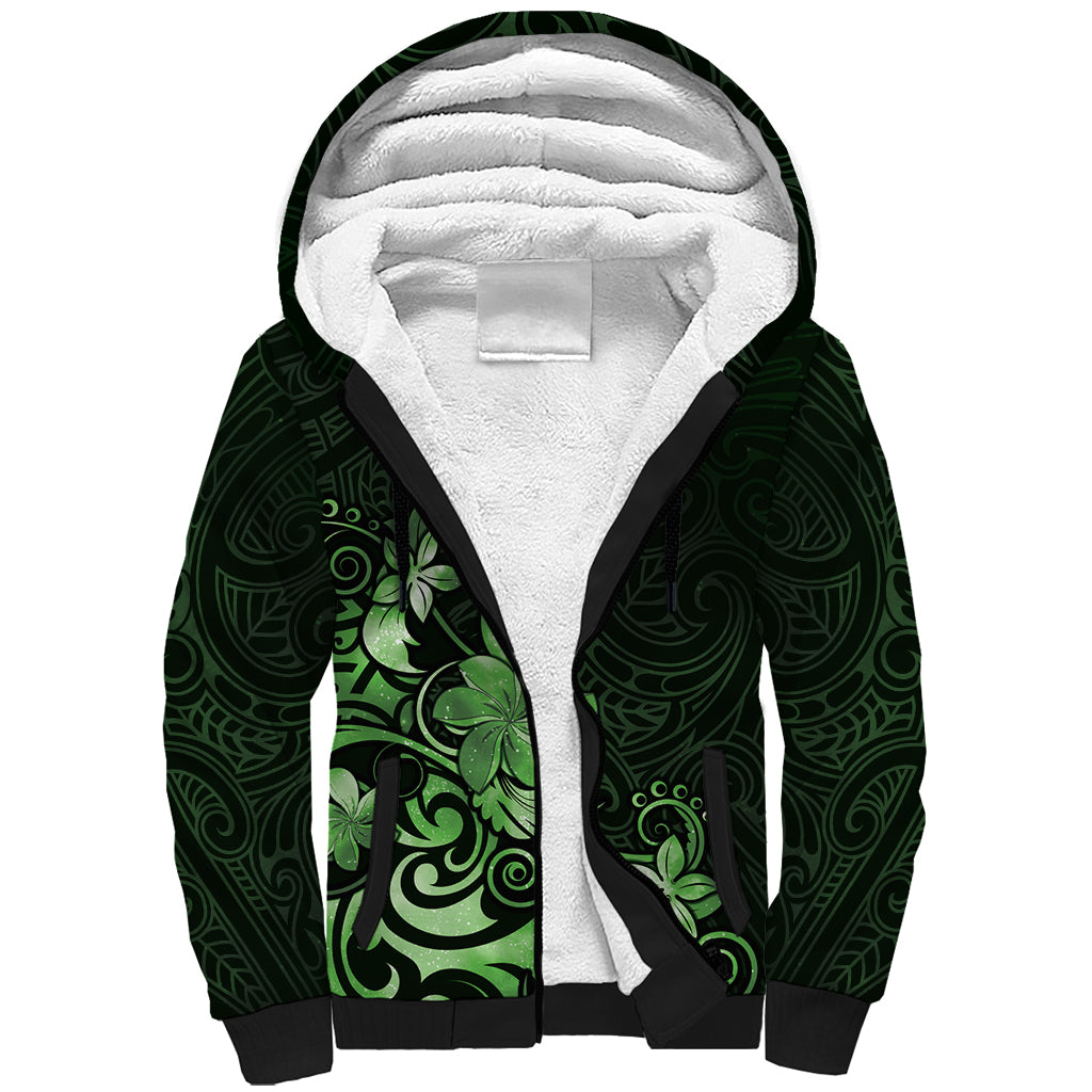 Matariki New Zealand Sherpa Hoodie Maori Pattern Green Galaxy