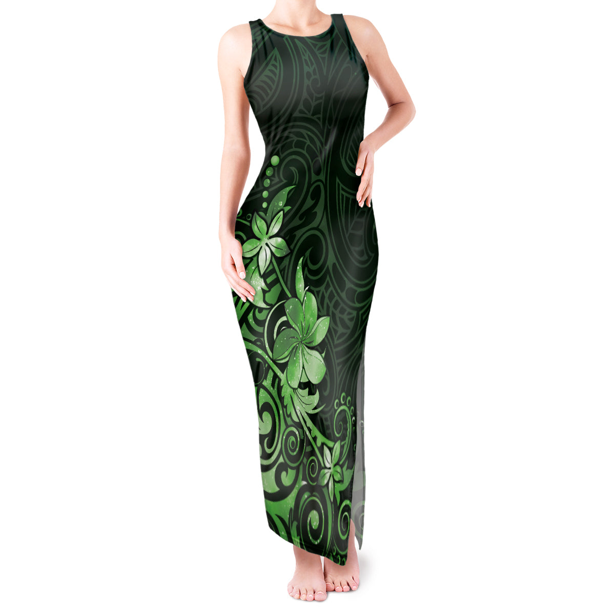 Matariki New Zealand Tank Maxi Dress Maori Pattern Green Galaxy