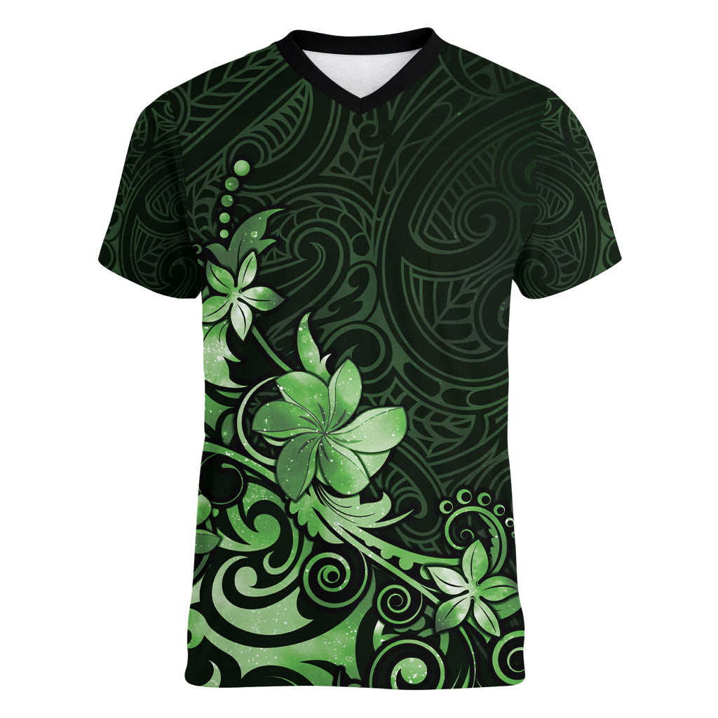 Matariki New Zealand Women V-Neck T-Shirt Maori Pattern Green Galaxy