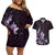 Matariki New Zealand Couples Matching Off Shoulder Short Dress and Hawaiian Shirt Maori Pattern Purple Galaxy