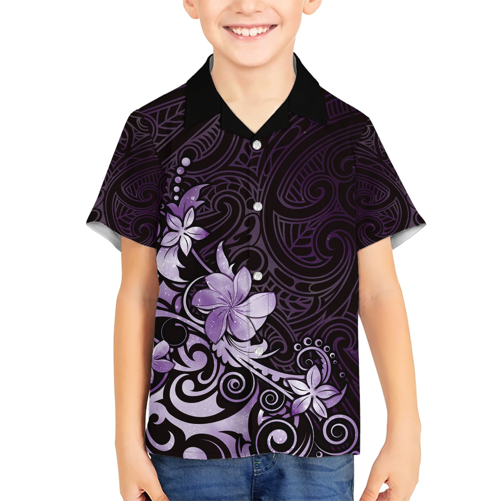 Matariki New Zealand Kid Hawaiian Shirt Maori Pattern Purple Galaxy