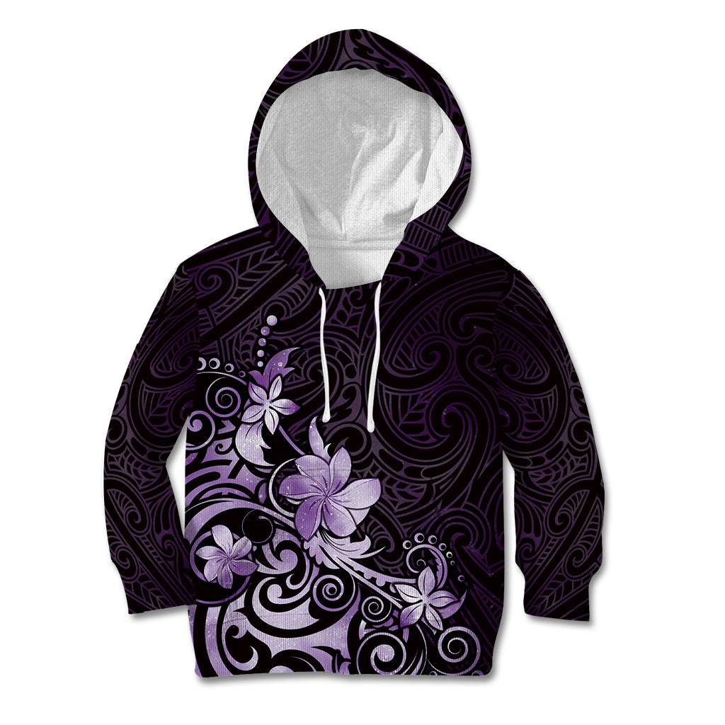 Matariki New Zealand Kid Hoodie Maori Pattern Purple Galaxy