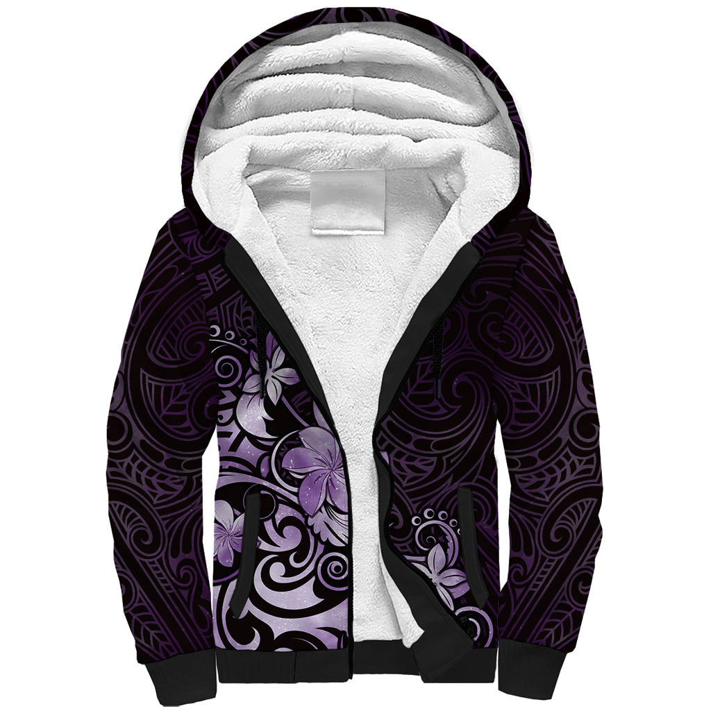 Matariki New Zealand Sherpa Hoodie Maori Pattern Purple Galaxy