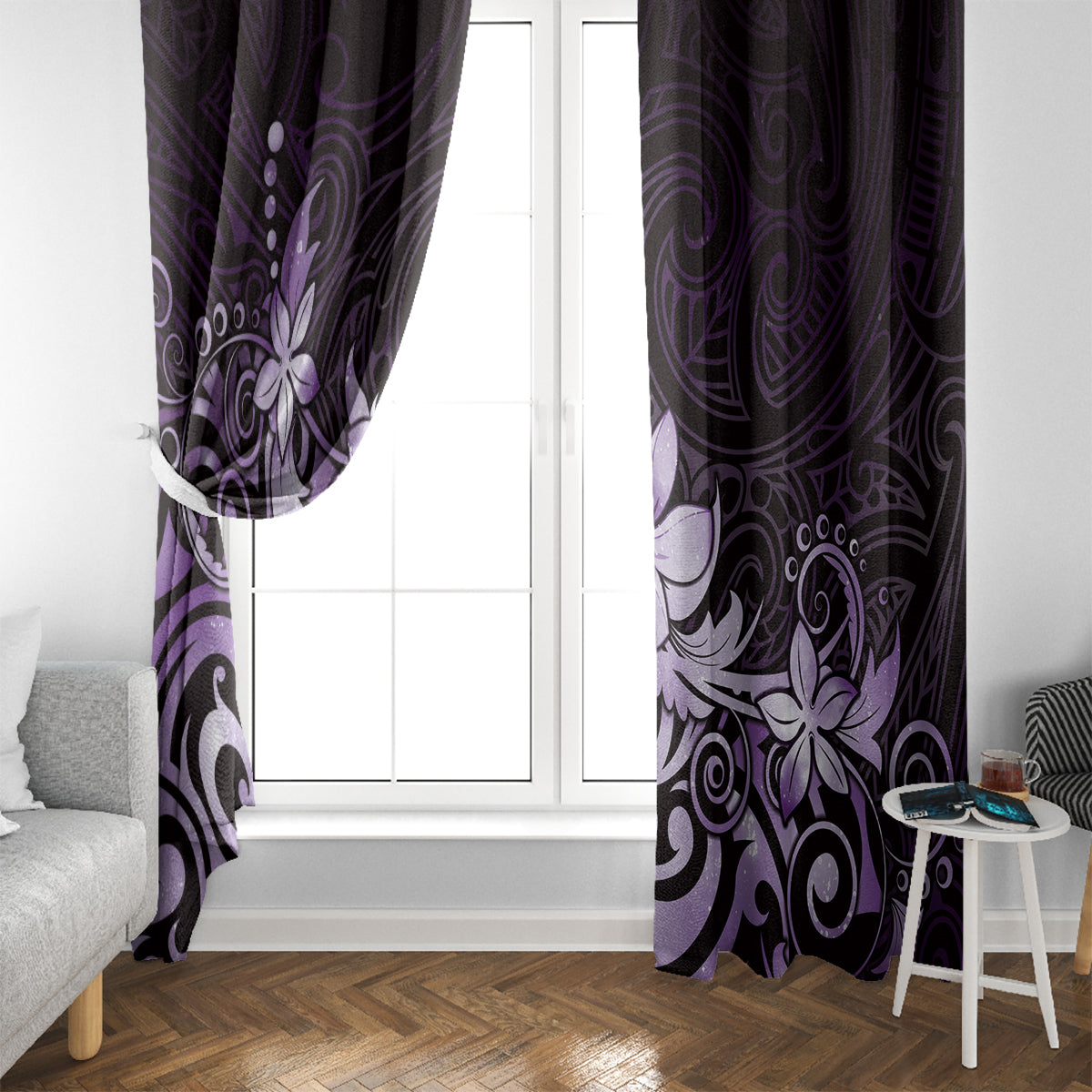 Matariki New Zealand Window Curtain Maori Pattern Purple Galaxy