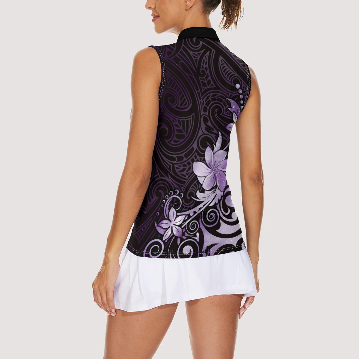 Matariki New Zealand Women Sleeveless Polo Shirt Maori Pattern Purple Galaxy
