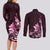 Matariki New Zealand Couples Matching Long Sleeve Bodycon Dress and Long Sleeve Button Shirt Maori Pattern Pink Galaxy