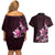 Matariki New Zealand Couples Matching Off Shoulder Short Dress and Hawaiian Shirt Maori Pattern Pink Galaxy