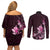 Matariki New Zealand Couples Matching Off Shoulder Short Dress and Long Sleeve Button Shirt Maori Pattern Pink Galaxy