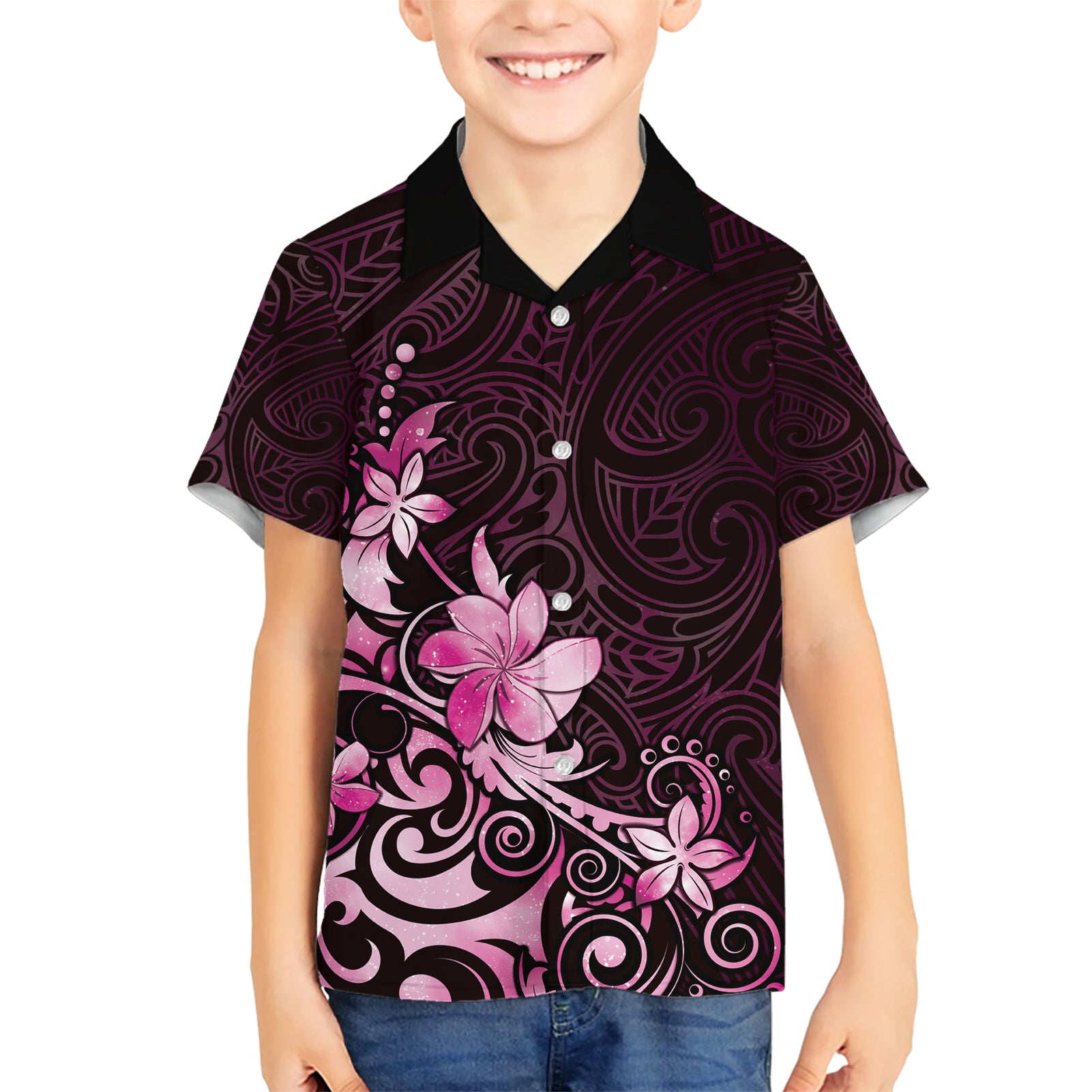 Matariki New Zealand Kid Hawaiian Shirt Maori Pattern Pink Galaxy