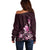 Matariki New Zealand Off Shoulder Sweater Maori Pattern Pink Galaxy