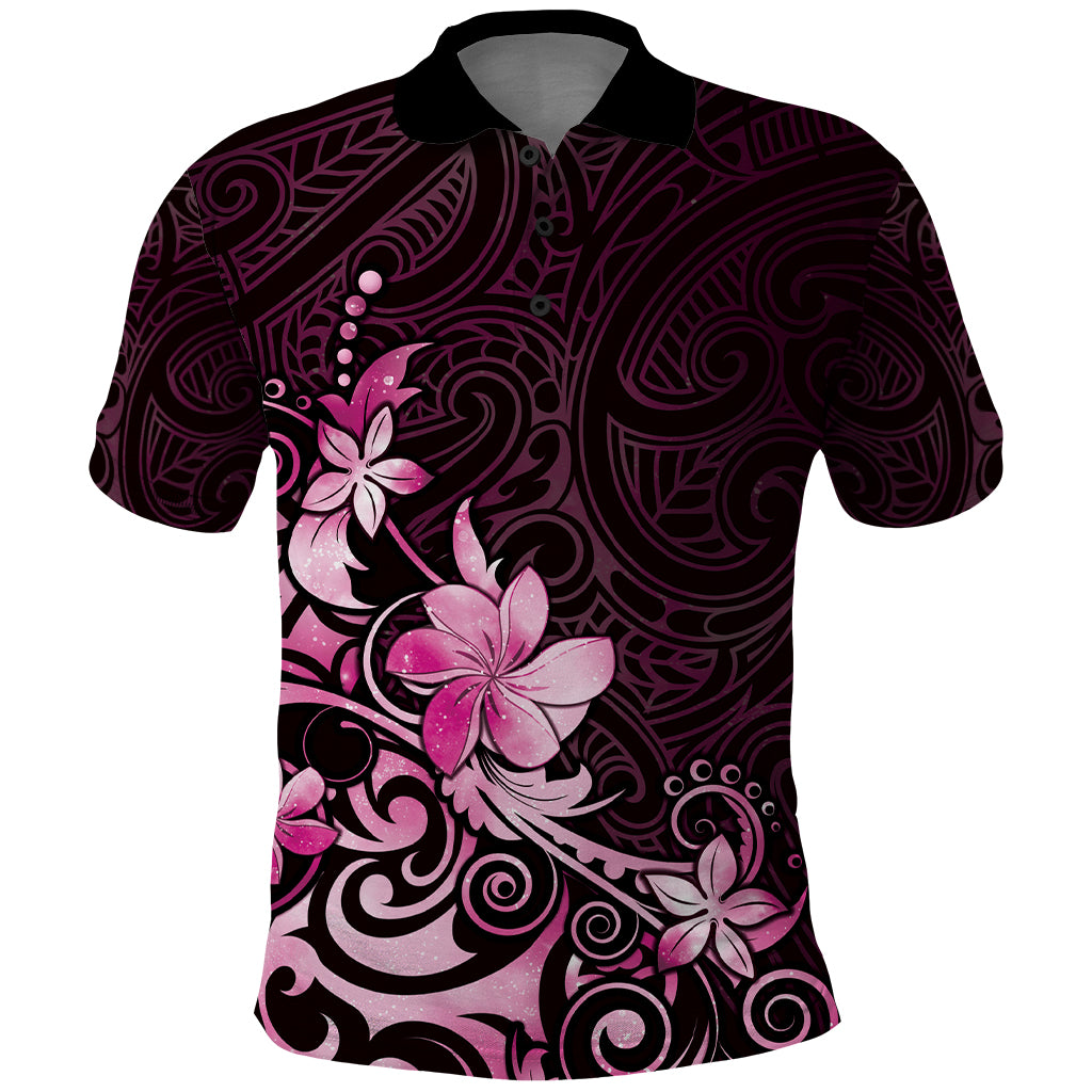 Matariki New Zealand Polo Shirt Maori Pattern Pink Galaxy