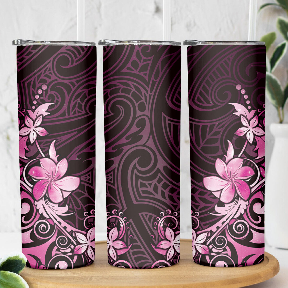 Matariki New Zealand Skinny Tumbler Maori Pattern Pink Galaxy