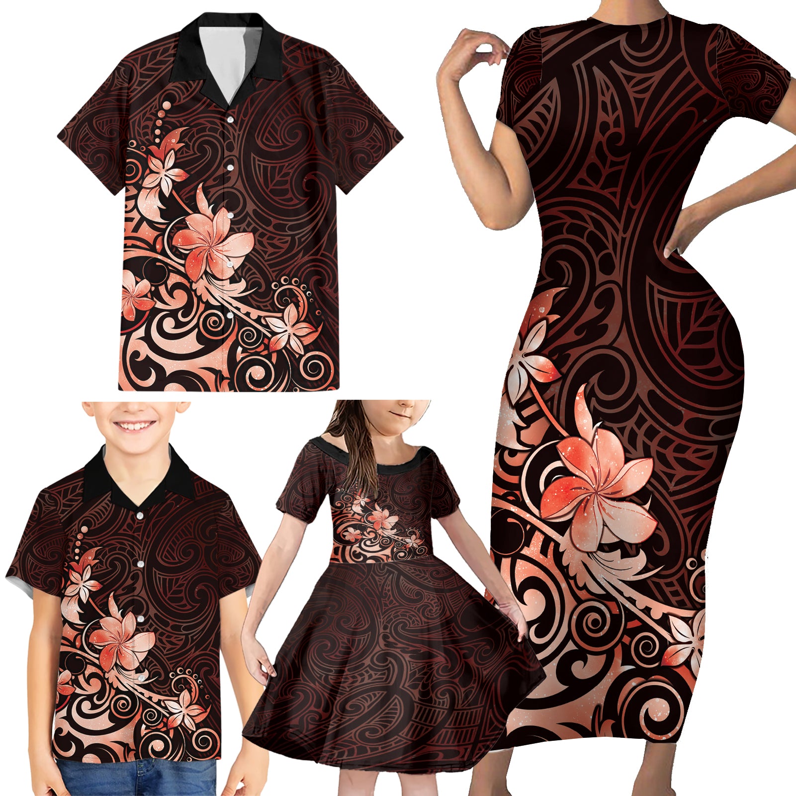 Matariki New Zealand Family Matching Short Sleeve Bodycon Dress and Hawaiian Shirt Maori Pattern Red Galaxy