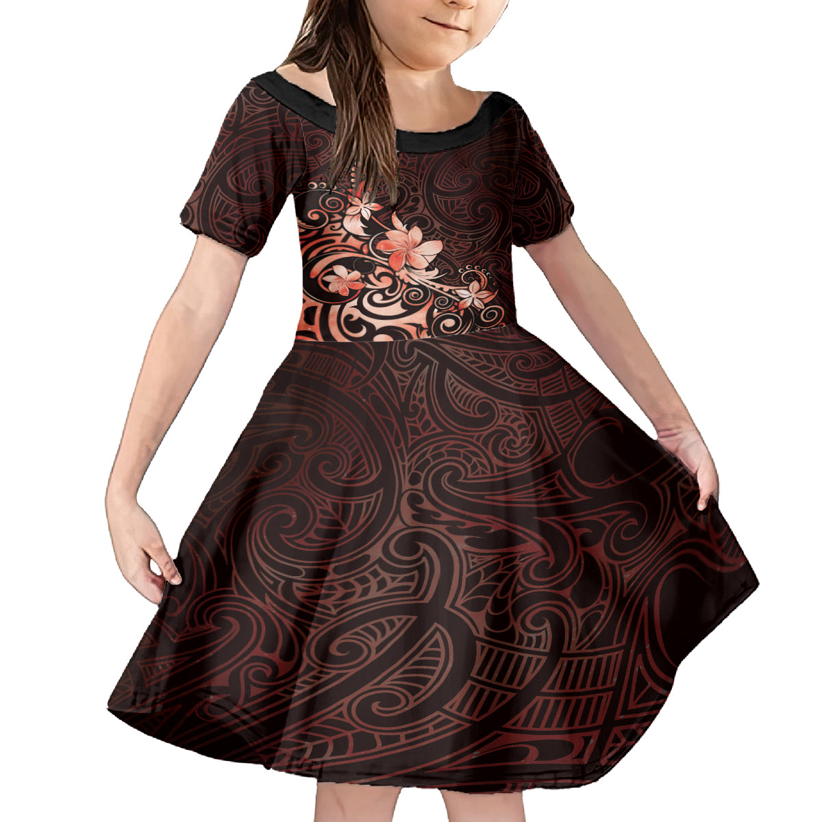 Matariki New Zealand Kid Short Sleeve Dress Maori Pattern Red Galaxy