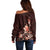 Matariki New Zealand Off Shoulder Sweater Maori Pattern Red Galaxy