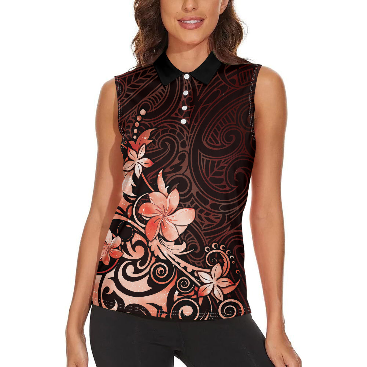Matariki New Zealand Women Sleeveless Polo Shirt Maori Pattern Red Galaxy