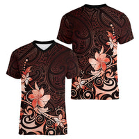 Matariki New Zealand Women V-Neck T-Shirt Maori Pattern Red Galaxy