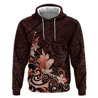Matariki New Zealand Zip Hoodie Maori Pattern Red Galaxy