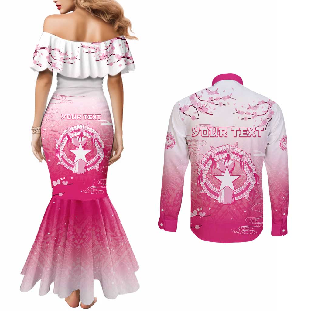 Personalized Sakura Marianas Couples Matching Mermaid Dress and Long Sleeve Button Shirt CNMI Seal