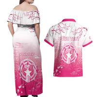 Personalized Sakura Marianas Couples Matching Off Shoulder Maxi Dress and Hawaiian Shirt CNMI Seal