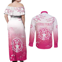 Personalized Sakura Marianas Couples Matching Off Shoulder Maxi Dress and Long Sleeve Button Shirt CNMI Seal