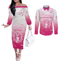 Personalized Sakura Marianas Couples Matching Off The Shoulder Long Sleeve Dress and Long Sleeve Button Shirt CNMI Seal
