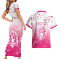 Personalized Sakura Marianas Couples Matching Short Sleeve Bodycon Dress and Hawaiian Shirt CNMI Seal