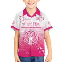 Personalized Sakura Marianas Family Matching Off Shoulder Short Dress and Hawaiian Shirt CNMI Seal