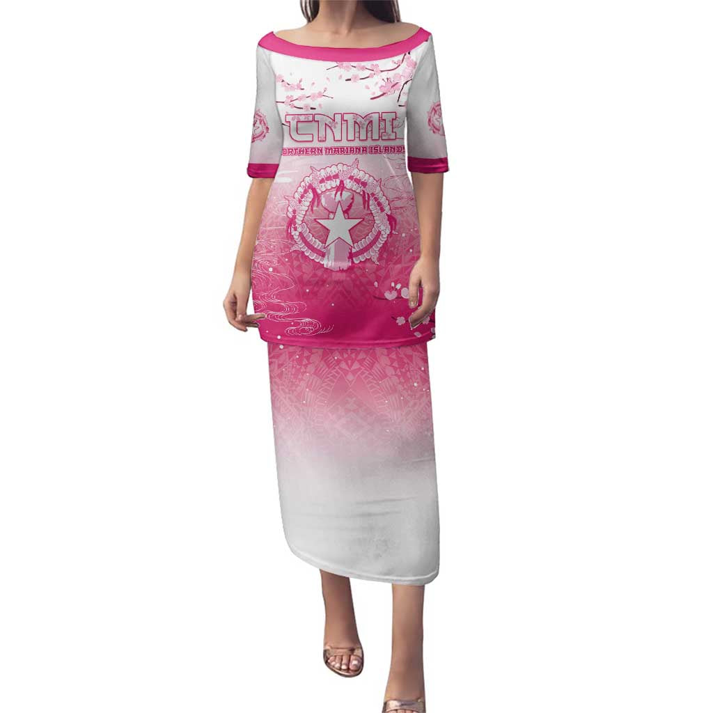 Personalized Sakura Marianas Family Matching Puletasi and Hawaiian Shirt CNMI Seal