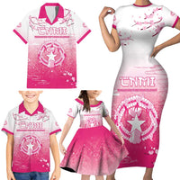 Personalized Sakura Marianas Family Matching Short Sleeve Bodycon Dress and Hawaiian Shirt CNMI Seal