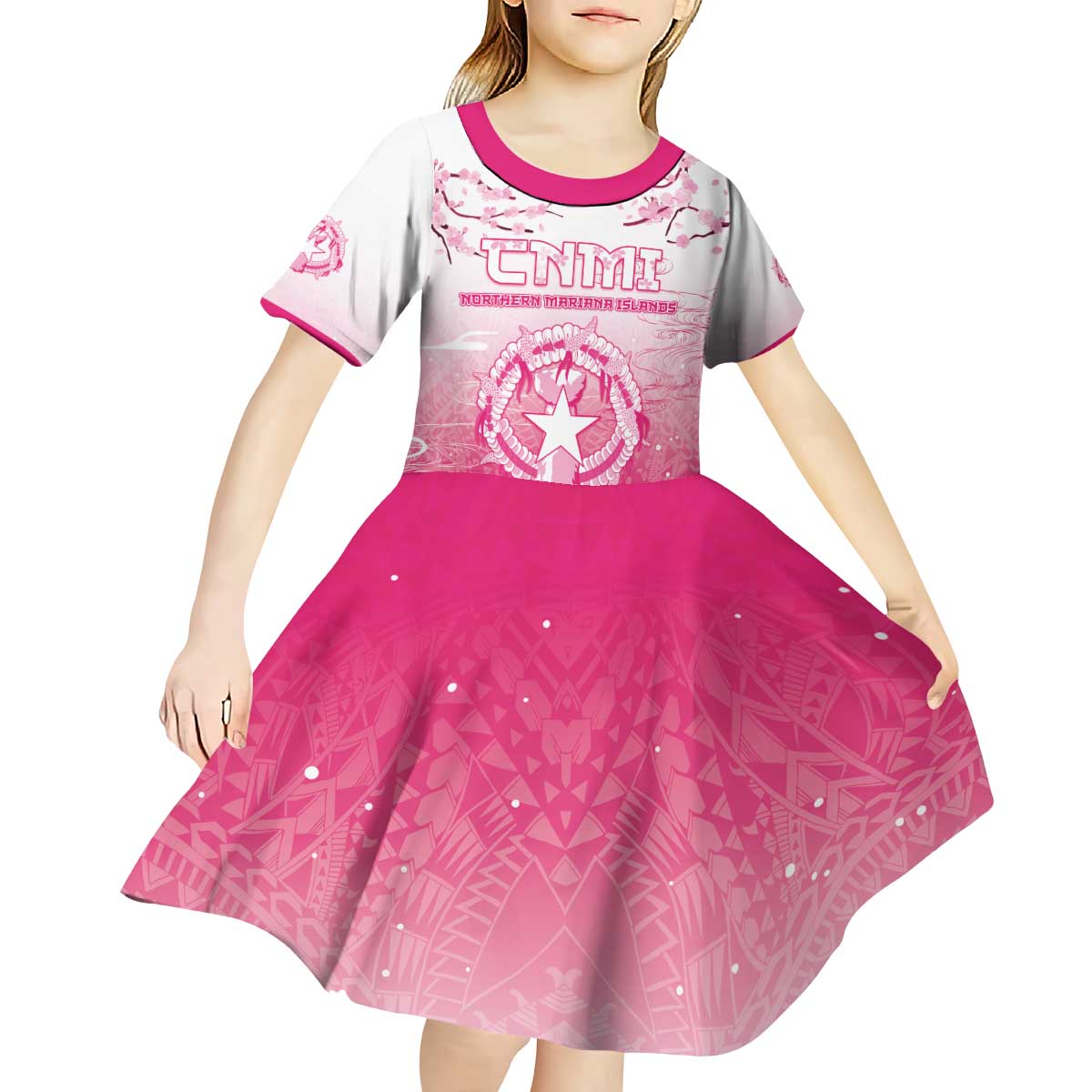 Personalized Sakura Marianas Kid Short Sleeve Dress CNMI Seal