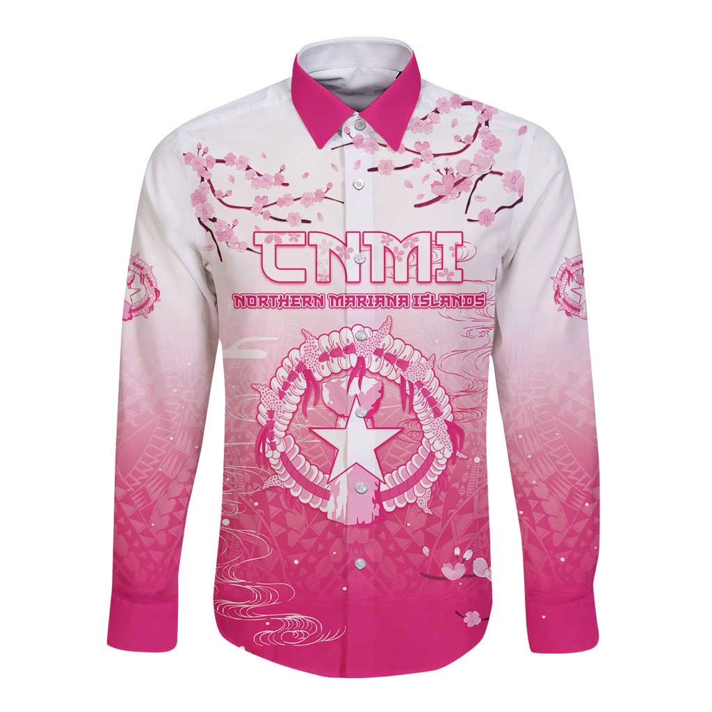 Personalized Sakura Marianas Long Sleeve Button Shirt CNMI Seal