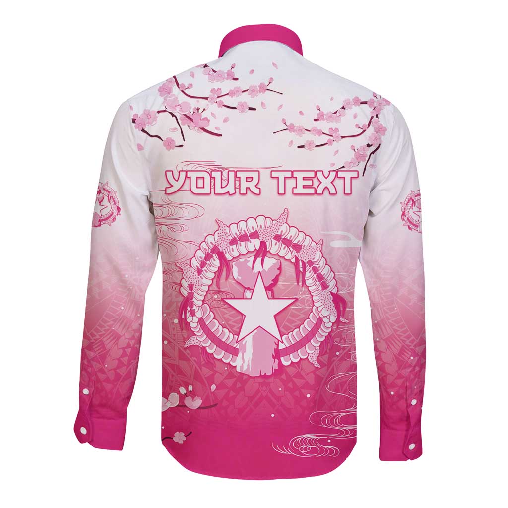 Personalized Sakura Marianas Long Sleeve Button Shirt CNMI Seal