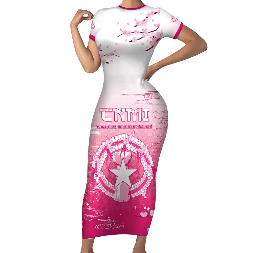Personalized Sakura Marianas Short Sleeve Bodycon Dress CNMI Seal