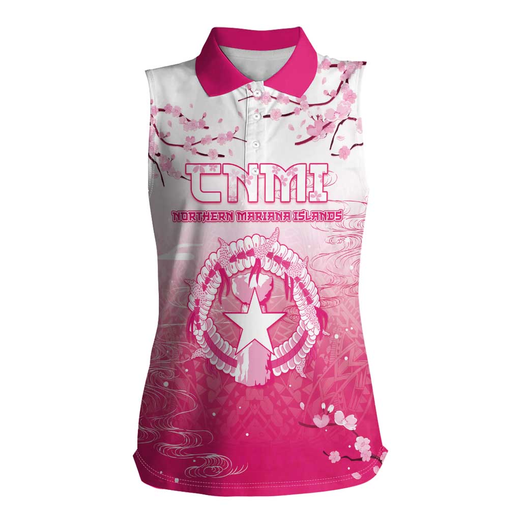Personalized Sakura Marianas Women Sleeveless Polo Shirt CNMI Seal