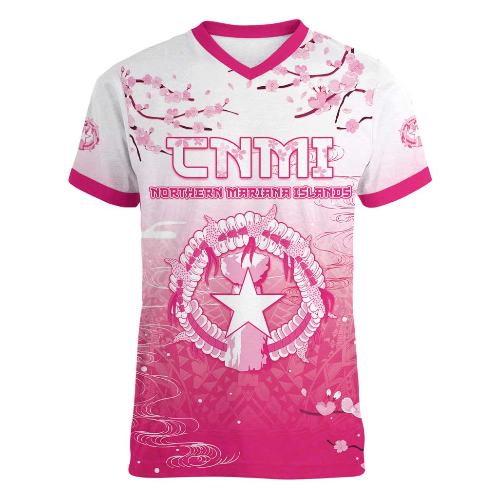 Personalized Sakura Marianas Women V-Neck T-Shirt CNMI Seal