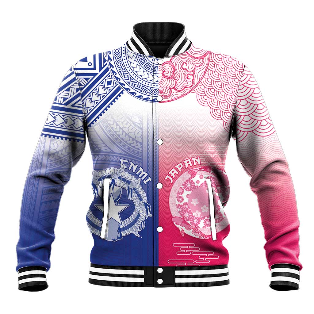 Custom Northern Mariana Islands And Japan Together Baseball Jacket LT05 Unisex White - Polynesian Pride