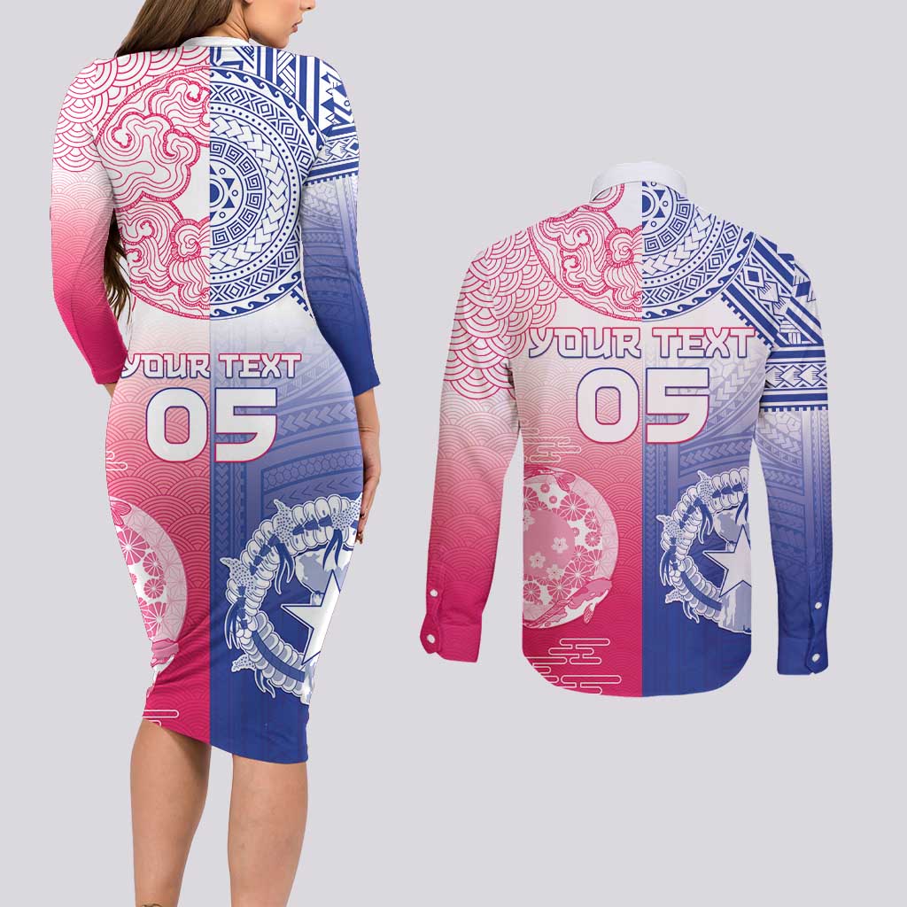 Custom Northern Mariana Islands And Japan Together Couples Matching Long Sleeve Bodycon Dress and Long Sleeve Button Shirt