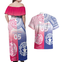 Custom Northern Mariana Islands And Japan Together Couples Matching Off Shoulder Maxi Dress and Hawaiian Shirt