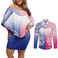 Custom Northern Mariana Islands And Japan Together Couples Matching Off Shoulder Short Dress and Long Sleeve Button Shirt