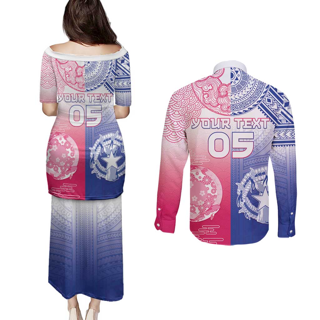 Custom Northern Mariana Islands And Japan Together Couples Matching Puletasi and Long Sleeve Button Shirt