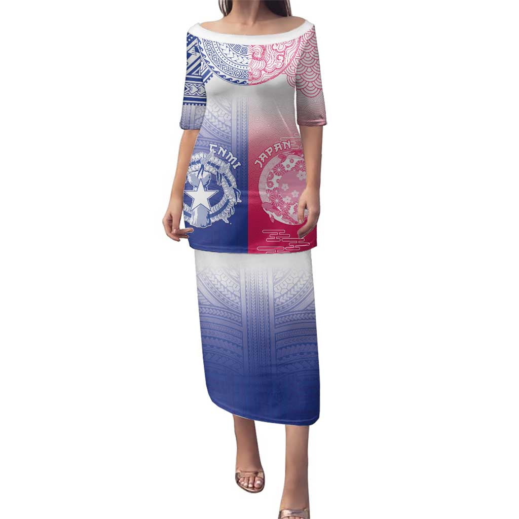 Custom Northern Mariana Islands And Japan Together Family Matching Puletasi and Hawaiian Shirt