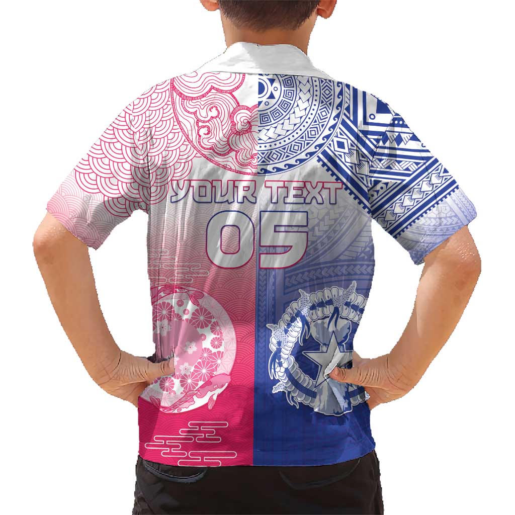 Custom Northern Mariana Islands And Japan Together Family Matching Short Sleeve Bodycon Dress and Hawaiian Shirt