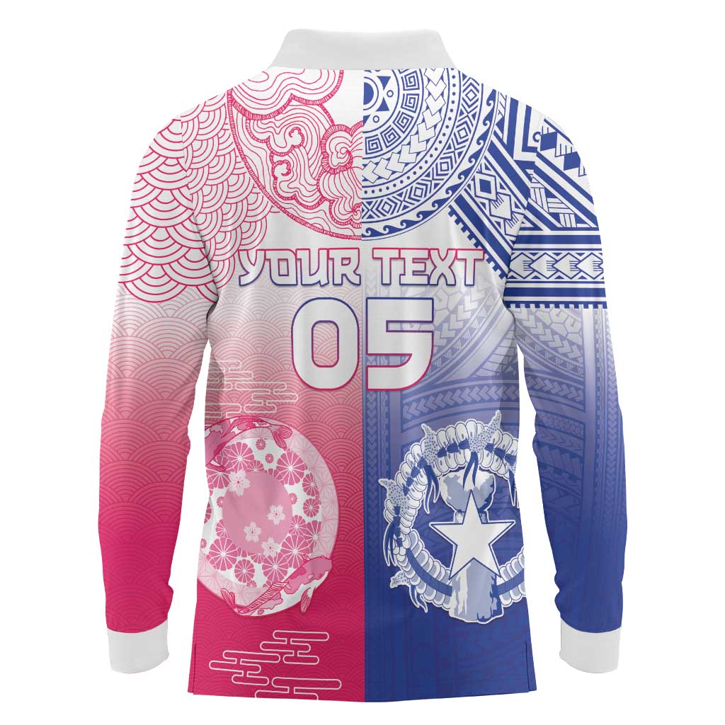 Custom Northern Mariana Islands And Japan Together Long Sleeve Polo Shirt