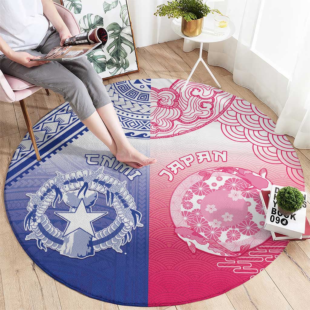 Northern Mariana Islands And Japan Together Round Carpet
