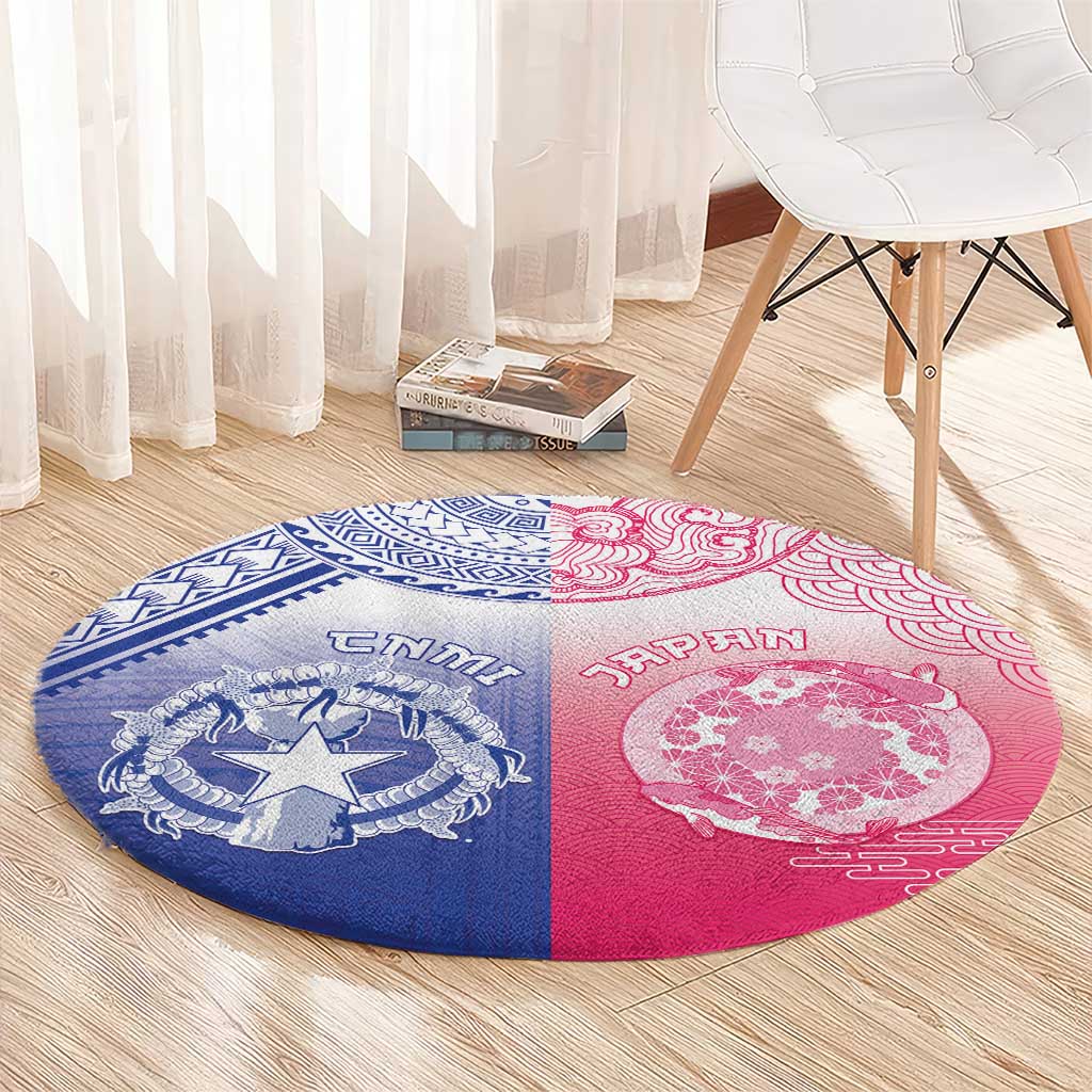Northern Mariana Islands And Japan Together Round Carpet
