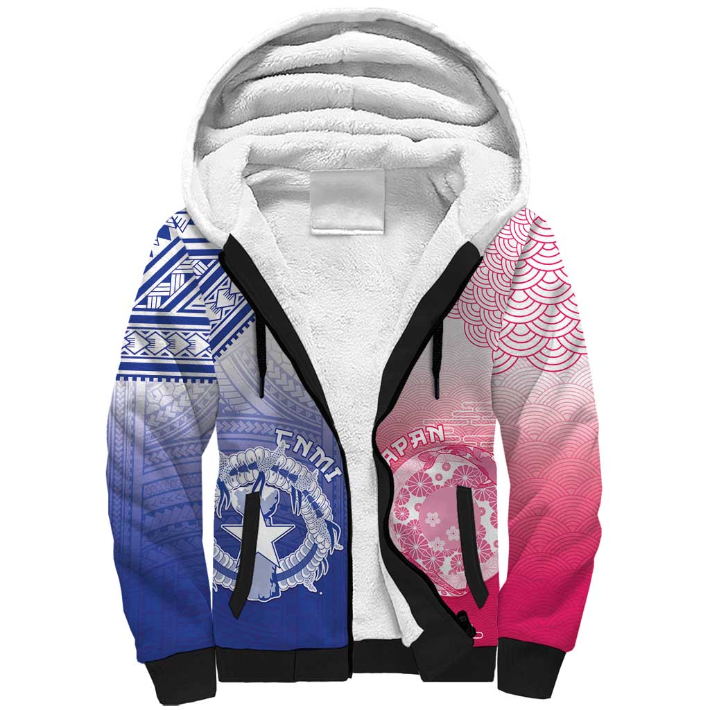 Custom Northern Mariana Islands And Japan Together Sherpa Hoodie LT05 Unisex White - Polynesian Pride